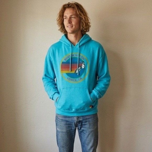 Aviator Nation Tops - Aviator Nation Hoodie Size Small Blue Surf Graphic Sleeve Logo Retro Surfcore